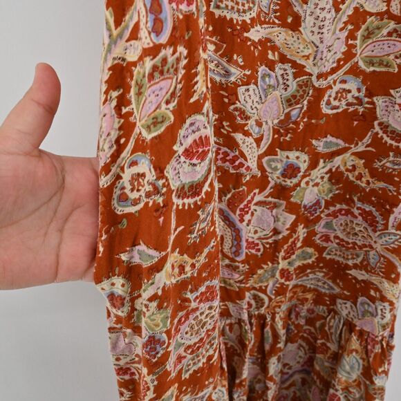 HOUSE OF HARLOW Dress‎ Womens Sz M Rust Floral Print Flutter Sleeve Midi Paisley - Picture 8 of 13